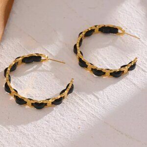 🖤Gold plated leather hoop earrings